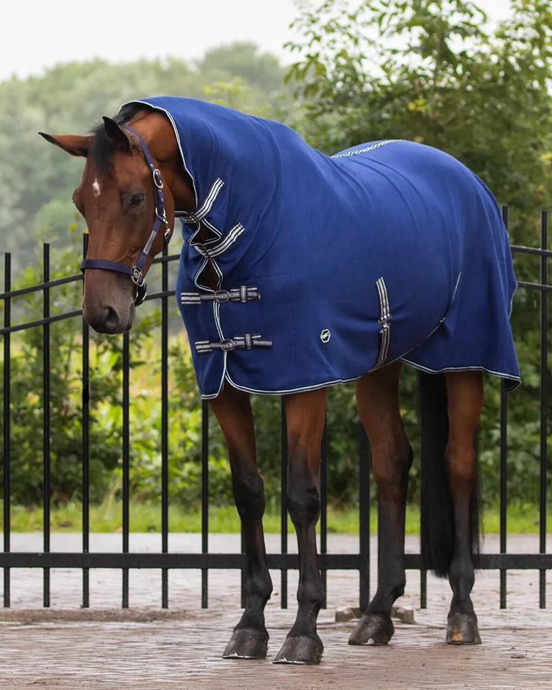 QHP Basic Fleece Rug with Neck in Blue-1
